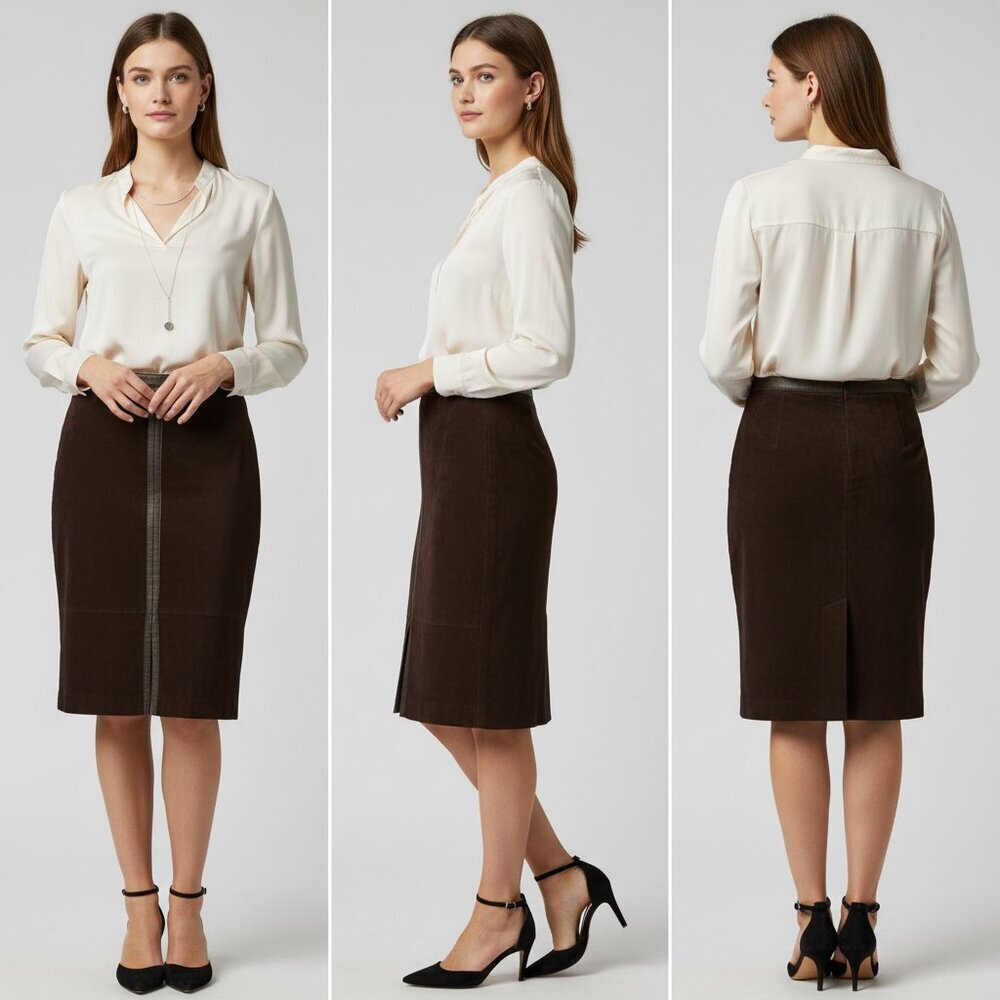 Vintage Casual Corner Annex Brown Suede Y2K Pencil Skirt SZ 12